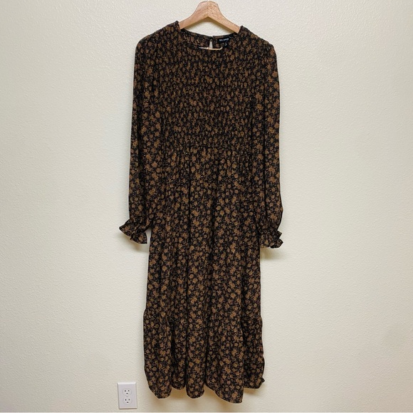 NWT Blu Pepper Floral Smocked Long Sleeve Midi Maxi Dress Size Large - Picture 2 of 8